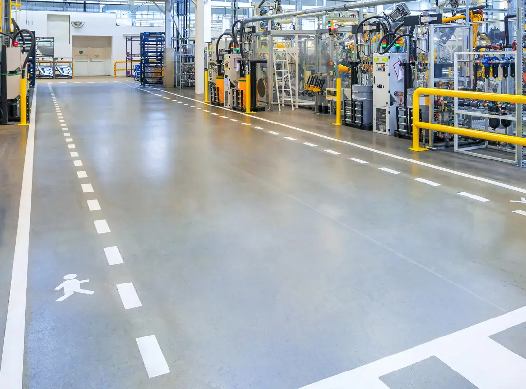 High-performance epoxy coating on industrial floor